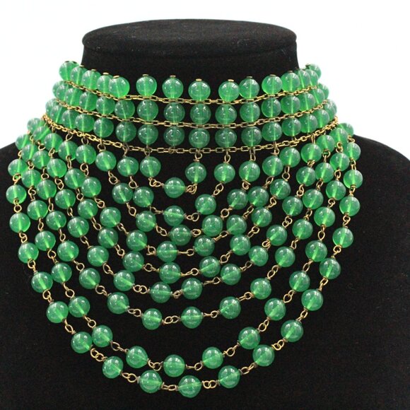 Attr. to Christian Dior 50's High End Cascading Green Glass Massive Necklace - Picture 2 of 15